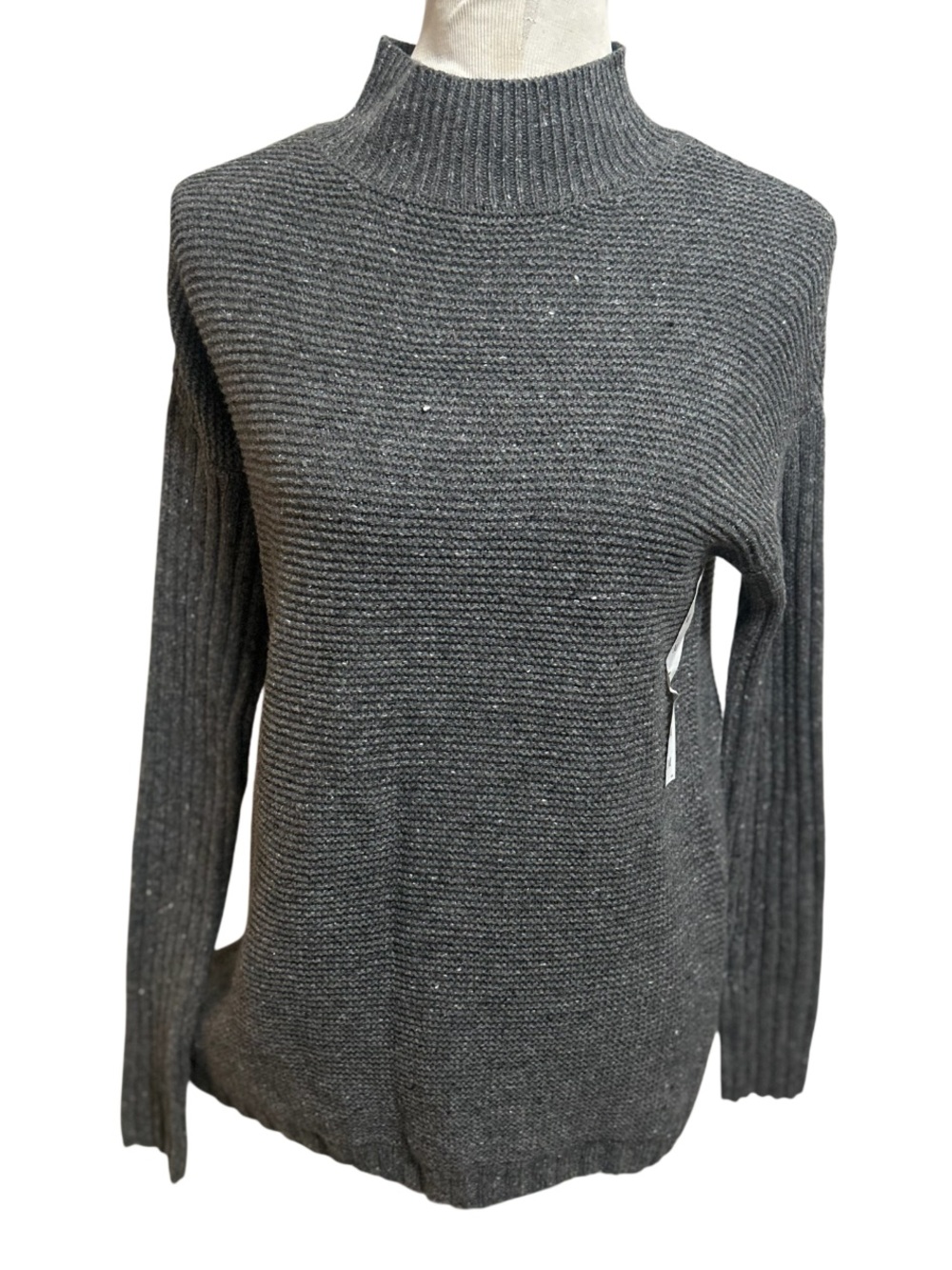 NWT Croft & Barrow Gray Cozy Chunky Ribbed Knit Mock Neck Sweater Medium